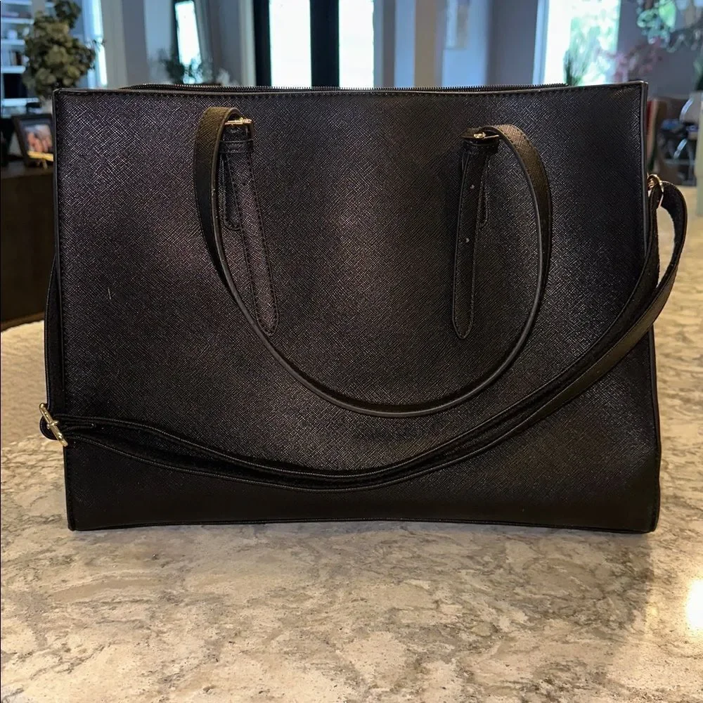 👜 Women’s Black Work Tote – Laptop & Multi-Section Organizer